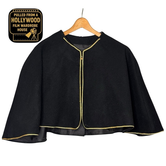 Jackets & Blazers - 1950s Black Wool Capelet with Gold Trim